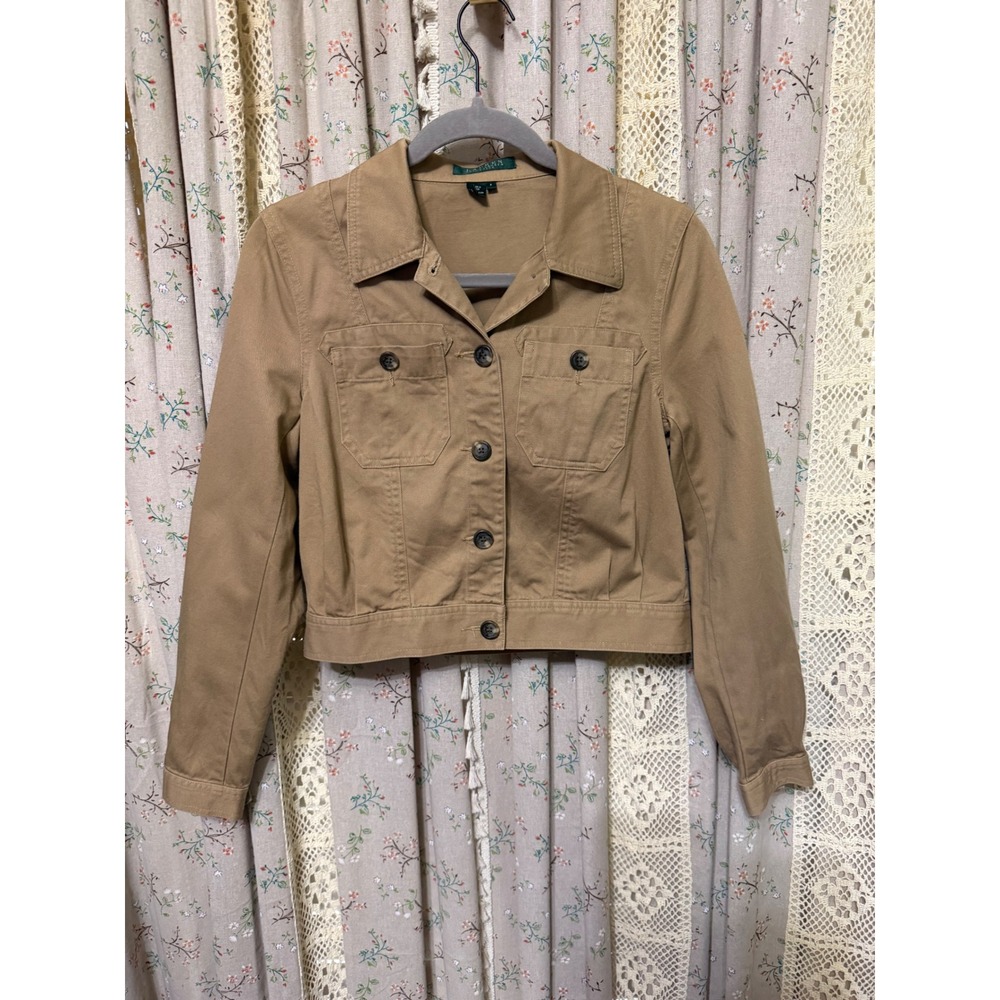 Lauren Ralph Lauren Petite Small Tan Cropped Cotton Utility Jacket Y2K